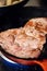 Closeup of Irish sirloin steak being fried in a hot pan