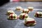 Closeup of Italian tricolor stuffed pasta on a black surface