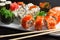 Closeup of japanese seafood sushi