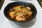 Closeup Jjamppong or Jjampong Korean seafood noodle soup
