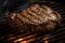 Closeup of juicy steak on grill. Generative AI