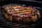 Closeup of juicy steak on grill. Generative AI