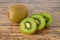 Closeup kiwi fruit on wood table