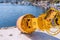 Closeup of large ocean buoy on pier