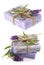Closeup of lavender soap bars with fresh flowers