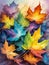 closeup leaves falling in autumn in pastel colors, seasons concept