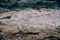 Closeup of Leirhnjukur old black lava field with stones and smoke coming from ground in Iceland, overcast day in summer , film