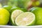 Closeup Lemon slice with nature blur background