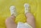 Closeup of little baby s footstep with shoes
