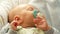 Closeup little newborn baby girl sleeping. Full HD 1080P