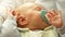 Closeup little newborn baby girl sleeping. Full HD 1080P