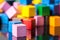 Closeup, lots of colorful cubic toy blocks