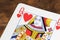 Closeup macro of hearts queen poker card