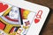 Closeup macro of hearts queen poker card