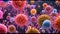 Closeup macro image of viruses, bacteria and organic tissues. Abstract background. Healthcare, hygiene and personal care