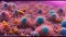 Closeup macro image of viruses, bacteria and organic tissues. Abstract background. Healthcare, hygiene and personal care