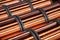 Closeup macro photo copper cable coil background texture, industry factory