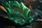 Closeup macro texture of luxurious green leaf in wondrous fantasy setting.