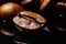 Closeup macro view of coffee bean background. Generative AI