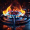 Closeup magic gas burner emits mesmerizing blue orange flames in vivid illustration