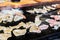 Closeup of make Traditional pork tepanyaki on hot pan in Japan