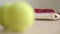 Closeup: making choice of sport or sweets, tennis ball, cake