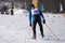 Closeup of a male athlete skier during the race Les classic style in the championship .