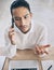Closeup, man and confused phone call in office at finance, accounting or financial company. Zoom, businessman and