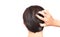 Closeup man hand itchy scalp, Hair care concept