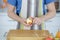 Closeup man peeling apple