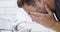 Closeup of man washing face, hygiene and water with skincare, beauty and grooming during morning routine. Male person in