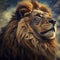 Closeup of a Masai lions face with whiskers and a cloudy sky backdrop