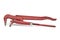 Closeup massive red pipe wrench white background