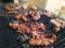 Closeup of meat grilled on stove,celebration party in family with delicious barbecued ribs and beef