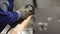 Closeup metal worker grinder. Metalwork. Ironwork. Steel work men grinding metal sparks grinder factory worker hand