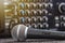 Closeup microphone with blurred sound mixer background