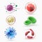 Closeup microscopic body virus cells and bacteria isolated vector set