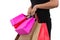 Closeup Midsection of beautiful young Asian woman with colorful shopping bags