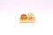 Closeup of miniature food toys of a burger and fries in a tray