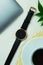 Closeup minimal fashion wristwatch for unisex