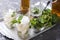 Closeup of mint julep.An alcoholic drink with fresh mint, ice and bourbon served on the silver tray