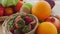 Closeup of mixed fresh vegetables and fruit on wooden table for prepared to cooking dinner. Variety vegetables basket for making