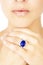 Closeup of a Model Wearing a Tanzanite Designer Ring