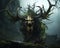 The Closeup of the Monster\\\'s Horns in the Skull Forest Environme