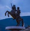 Closeup of the monument of Alexander the Great in Skopje. Selective focus