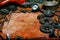 Closeup motorcycle tools, equipment and repair, chain, gearÑ– on vintage metal background