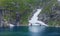 Closeup mountain lake with snow