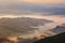 closeup mountain valley in dense mist at the sunrise