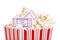 Closeup movie tickets in popcorn