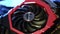 Closeup MSI GeForce GTX 1080 Gaming X 8G graphics card with rotating fan cooler